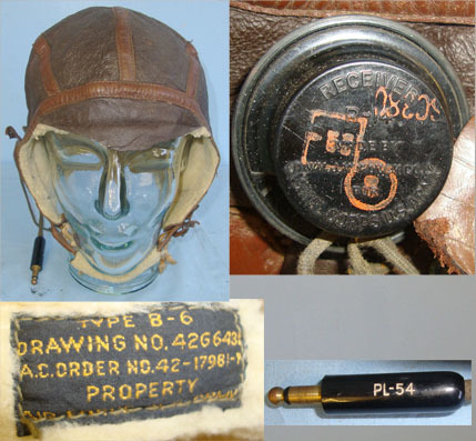  USAAF) Fighter Pilot\\\'s B-6 Leather Flying Helmet With Murdock Co U.S. Army Si Fighter Pilot's B-6 Leather Flying Helmet With Murdock Co U.S. Army Signal Corps Clothing
