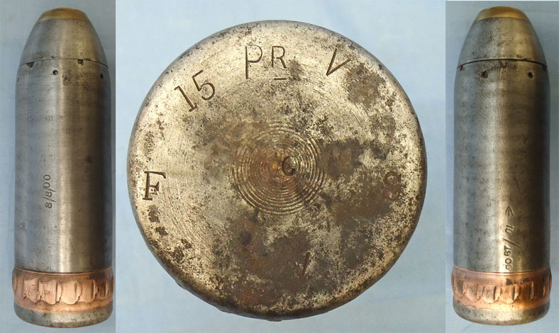 INERT DEACTIVATED. Rare British Boer War Period 1900 Dated 15 Pounder Mark V, Breach Loading Horse Field Gun Shrapnel Shell. - O 1954 INERT DEACTIVATED. Rare British Boer War Period 1900 Dated 15 Pounder Mark V, Breach Loading Horse Field Gun Shrapnel Shell. - O 1954  Other Ammunition