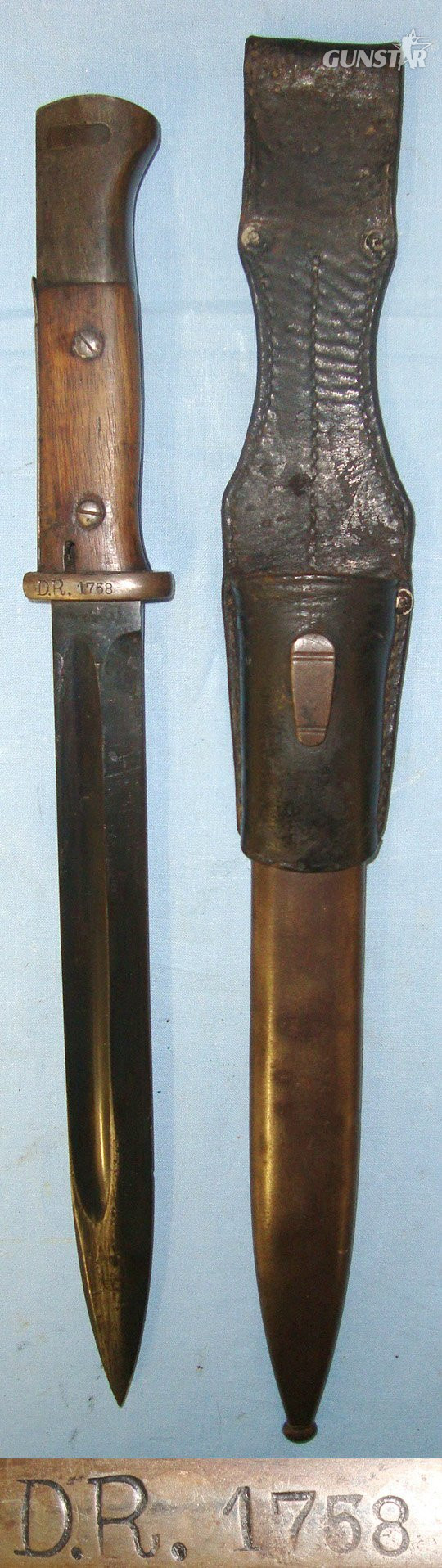 WW1 Imperial German Storm Trooper’s Kar 98 Bayonet Re-Issued Inter War & WW2 To The Nazi ‘DR’ Deutsche Reichsbahn (German National Railway) Military Guards / Police & Scabbard With Leather Frog. Sn 22382 Bayonet in 