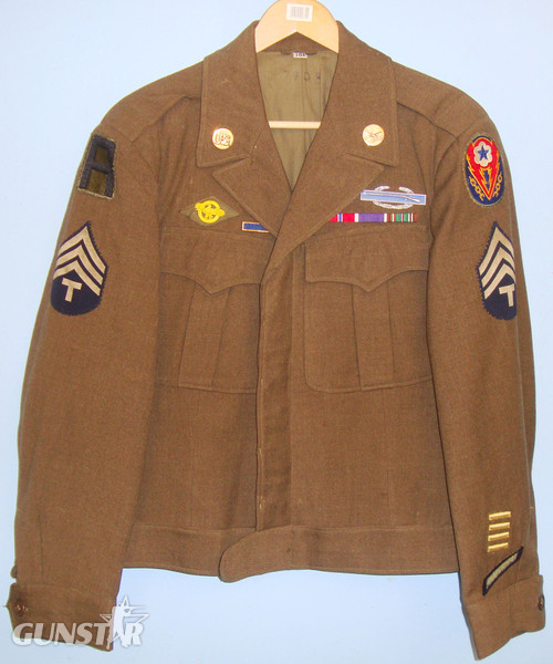 Original* WWII U.S. ‘Ike’ Sergeants Jacket with an Assortment of Badges.20626. Original* WWII U.S. ‘Ike’ Sergeants Jacket with an Assortment of Badges.20626. Antique & Militaria in 