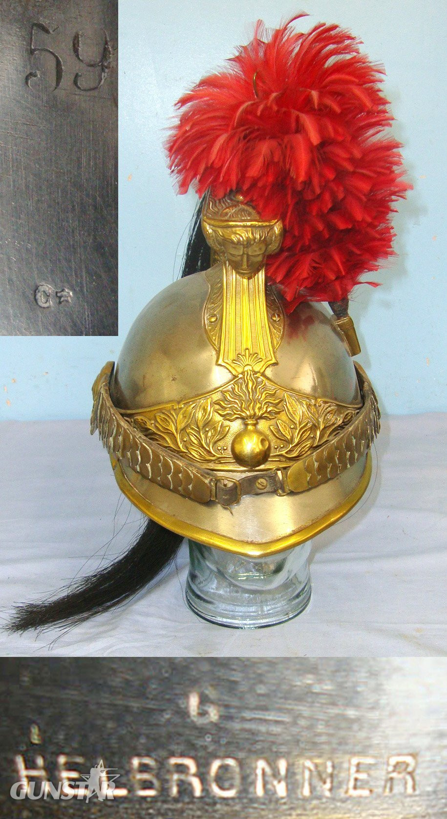WW1 Era French Model 1882 Cuirassier Cavalry Regiment Helmet By G. Helbronner With Ostrich Feather Plume & Horse Hair Mane. Sn 9970  Clothing in 