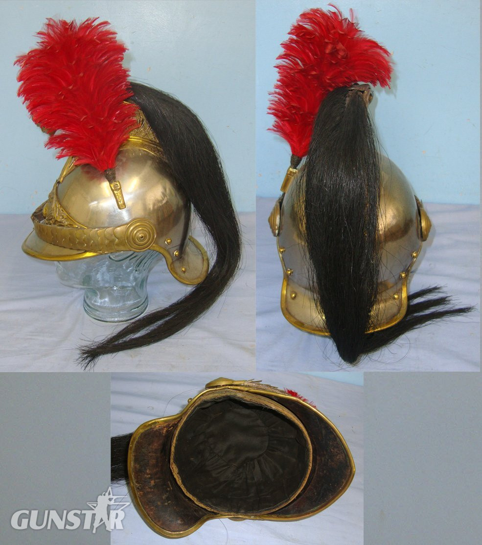  WW1 Era French Model 1882 Cuirassier Cavalry Regiment Helmet By G. Helbronner With Ostrich Feather Plume & Horse Hair Mane. Sn 9970  Clothing