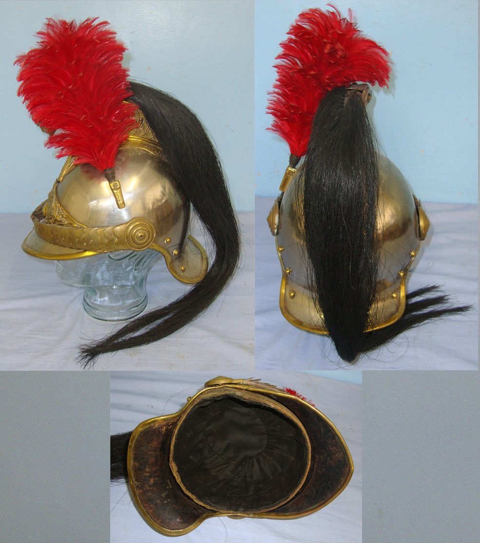  WW1 Era French Model 1882 Cuirassier Cavalry Regiment Helmet By G. Helbronner With Ostrich Feather Plume & Horse Hair Mane. Sn 9970  Clothing