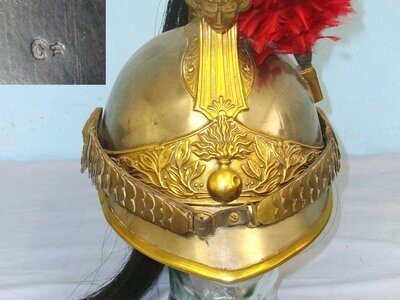 WW1 Era French Model 1882 Cuirassier Cavalry Regiment Helmet By G. Helbronner With Ostrich Feather Plume & Horse Hair Mane. Sn 9970  Clothing