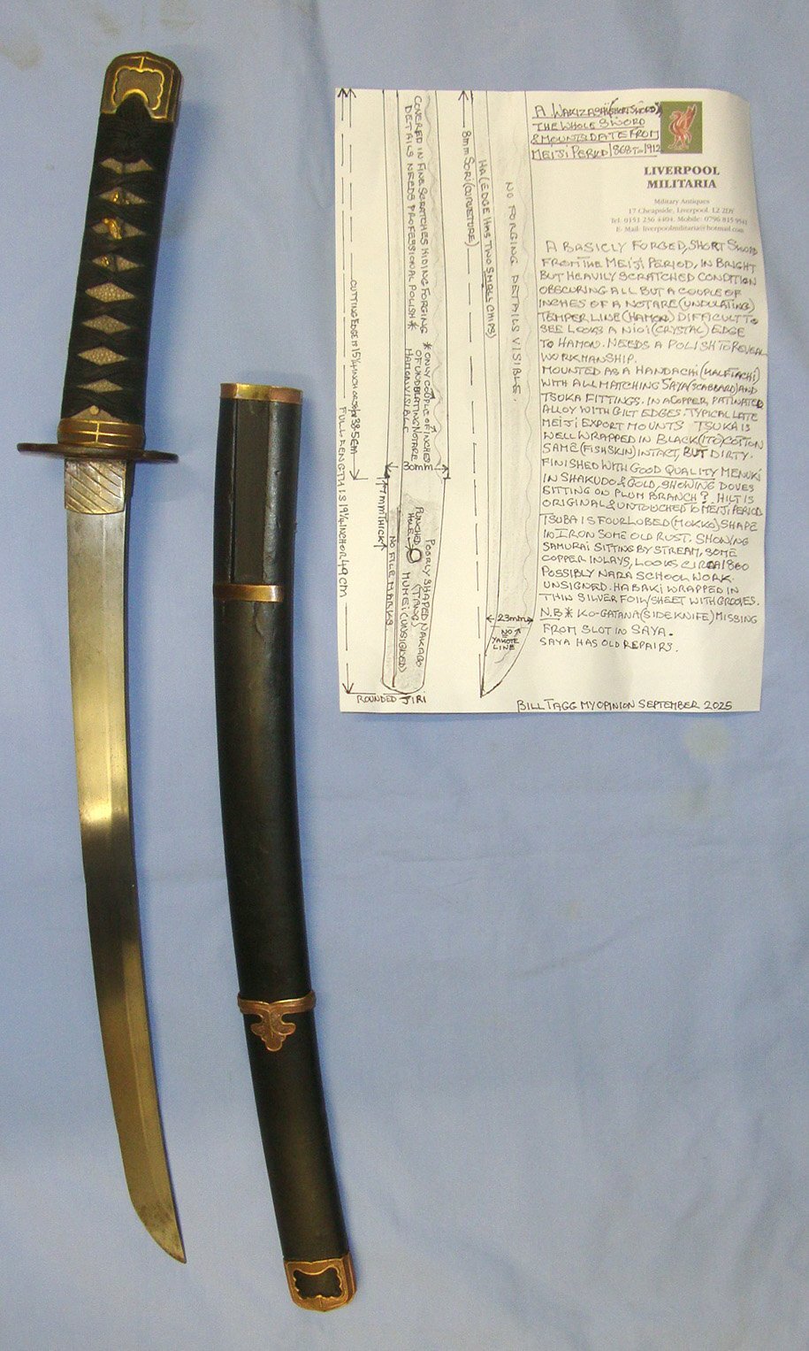 Japanese Meiji Period 1868-1912 Wakizashi Short With Scabbard & UK Expert Assessment. Sn 22824 Sword