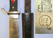 Early WW2 1940 Dated Nazi German Hitler Youth 'HJ' Dagger RZM M7/66 & Eickhorn Solingen Manufacturer Marked & Scabbard With Integral Frog. Sn 23484:45 Dagger