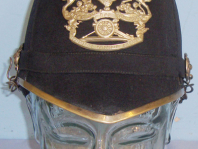 Post 1901, Home Service Pattern, Scottish, 1st Forfarshire Volunteer Artillery Blue Cloth Helmet With Ball Top Mount Marked Patent 23092 & Regulation Cork Helmet . Sn 10249. Post 1901, Home Service Pattern, Scottish, 1st Forfarshire Volunteer Artillery Blue Cloth Helmet With Ball Top Mount Marked Patent 23092 & Regulation Cork Helmet . Sn 10249. Clothing