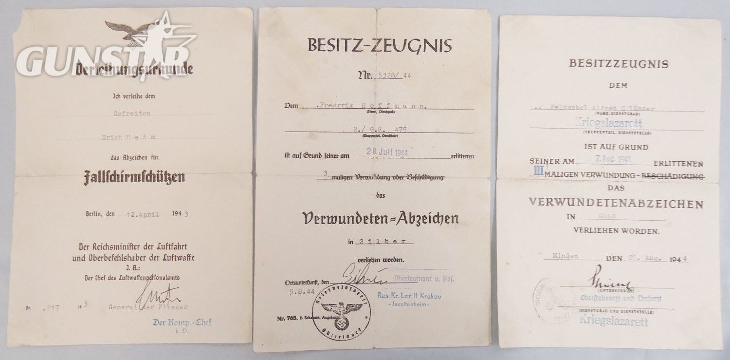 A Group of Three Dated Nazi WWII Peronalised Certificates to Acting Servicemen. N 186. A Group of Three Dated Nazi WWII Peronalised Certificates to Acting Servicemen. N 186. Antique & Militaria in 