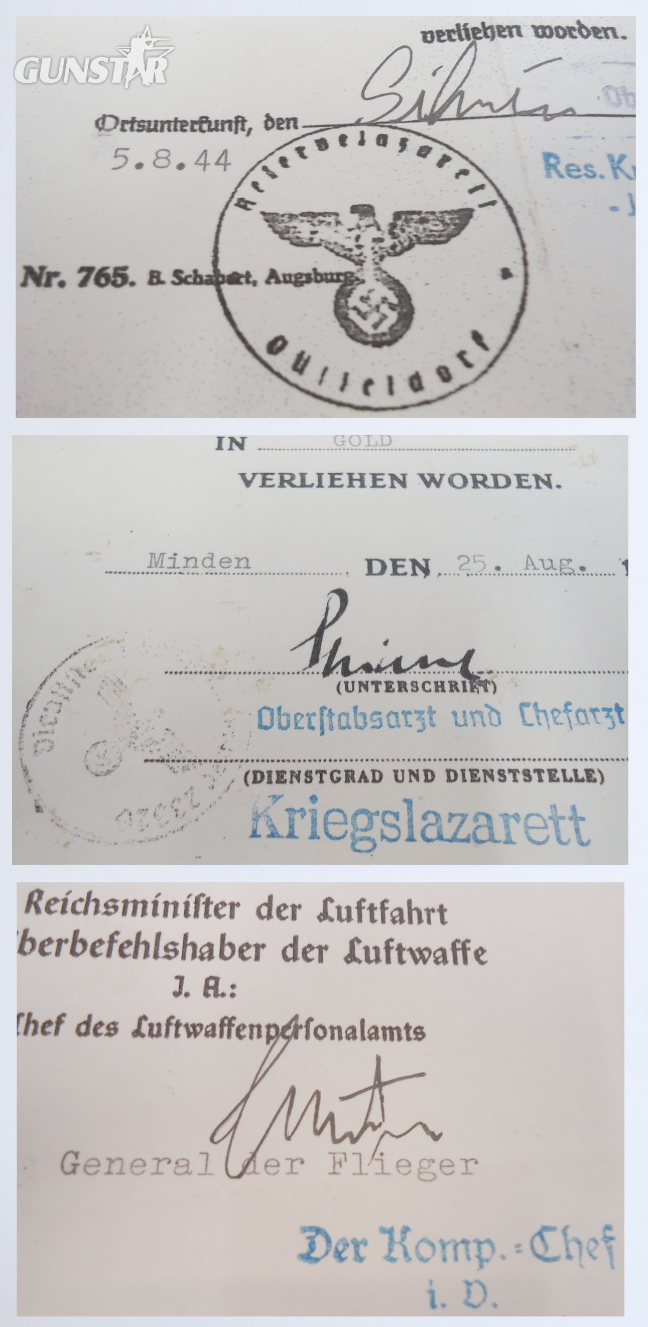 A Group of Three Dated Nazi WWII Peronalised Certificates to Acting Servicemen. N 186. A Group of Three Dated Nazi WWII Peronalised Certificates to Acting Servicemen. N 186. Antique & Militaria
