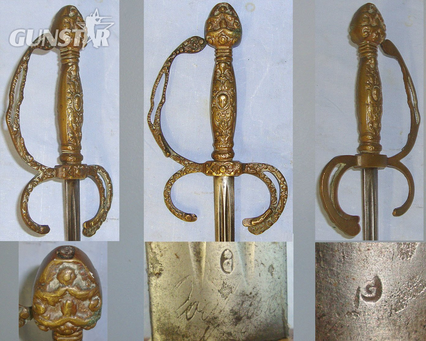 C1750 French Form Court / Diplomatic Rapier Sword With Ornate Cast Brass Hilt & Original Brass Mounted Leather Scabbard. Sn 22657 Sword