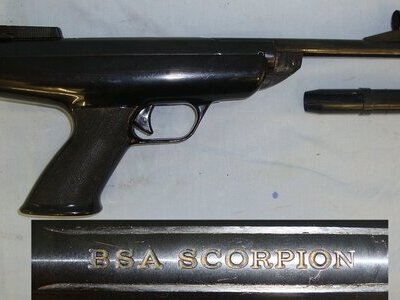 Post 1973 BSA Scorpion .22 Calibre Air Pistol With Cocking Lever Accessory. AI 592 air pistol .22