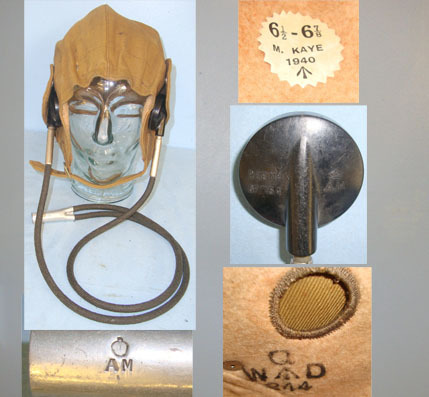  M.Kaye RAF Pilot’s Tan Cloth Pilot's Training Flying Helmet By M. Kaye With Correct Air Clothing