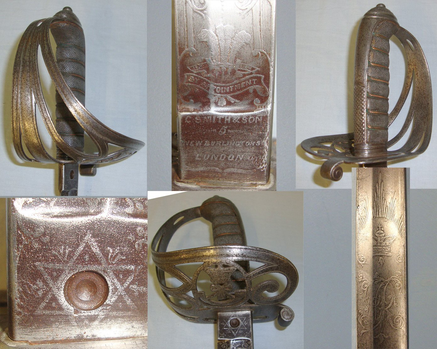 Victorian, British Ordnance C. Smith & Son London Pattern 1827 Officer's Presentation Sword With Etched Blade ‘F.S.F.S From G. Cadets Of B. Co R.M.C.S (Royal Military College Sandhurst) Christmas 1869’ & Scabbard. ED 2552  Sword