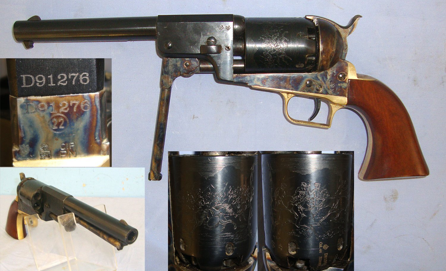 MASSIVE FRAME**Quality Uberti Colt Model 1847 ‘USMR’ (United States Mounted Rifles) 'Walker’s Dragoon' .44 Calibre Single Action Percussion Revolver With Colour Case Hardened Action & Cylinder Scene**UK/EU 2026 DEACTIVATION MOVING PARTS**D 5993 deactivated revolver None Revolver