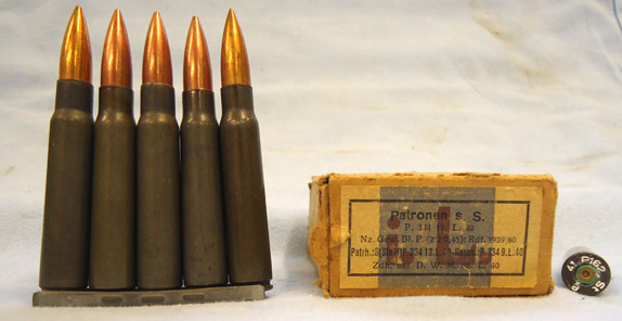  INERT DEACTIVATED. Unfired WW2 Original 1941 Dated German 15 Round (In stripper  INERT DEACTIVATED. Unfired WW2 Original 1941 Dated German 15 Round (In stripper  Antique & Militaria