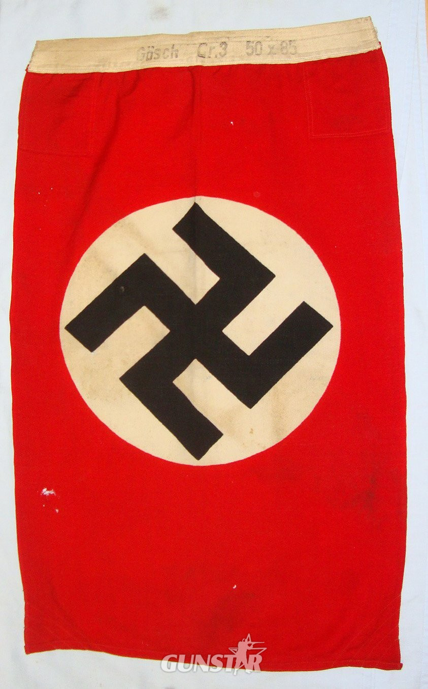  Original**Nazi German NSDAP (National Socialist German Workers' Party) Window Hanger Flag Maker Ink Stamped Gosch Gr.3 50 x 85 ( cms, Size 3) & Clean Cloth ‘Württemberg Calico’ Label. N 163  Antique & Militaria