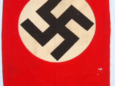 Original**Nazi German NSDAP (National Socialist German Workers' Party) Window Hanger Flag Maker Ink Stamped Gosch Gr.3 50 x 85 ( cms, Size 3) & Clean Cloth ‘Württemberg Calico’ Label. N 163  Antique & Militaria