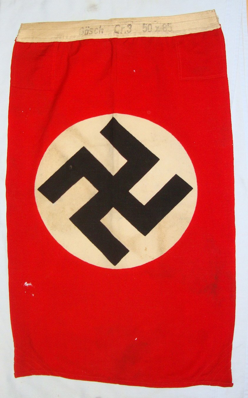  Original**Nazi German NSDAP (National Socialist German Workers' Party) Window Hanger Flag Maker Ink Stamped Gosch Gr.3 50 x 85 ( cms, Size 3) & Clean Cloth ‘Württemberg Calico’ Label. N 163  Antique & Militaria