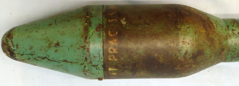 DEACTIVATED INERT. British, 1953 Dated, L5 3.5 Inch Practice HEAT (High Explosive Anti-Tank) (Bazooka) Round. - O 1774 DEACTIVATED INERT. British, 1953 Dated, L5 3.5 Inch Practice HEAT (High Explosive Anti-Tank) (Bazooka) Round. - O 1774  Other Ammunition - {CATEGORY}