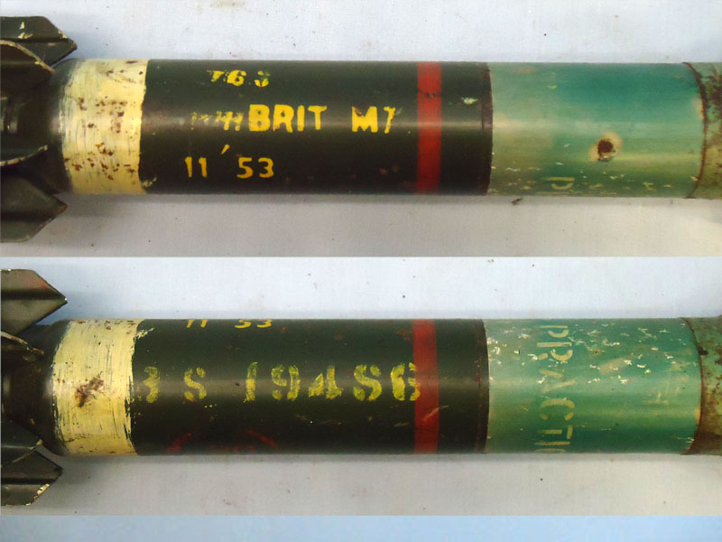  DEACTIVATED INERT. British, 1953 Dated, L5 3.5 Inch Practice HEAT (High Explosive Anti-Tank) (Bazooka) Round. - O 1774 DEACTIVATED INERT. British, 1953 Dated, L5 3.5 Inch Practice HEAT (High Explosive Anti-Tank) (Bazooka) Round. - O 1774  Other Ammunition