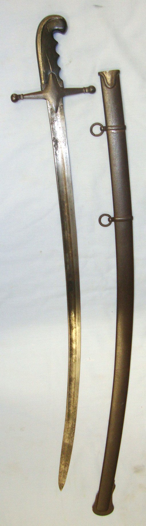  UNKNOWN SWORD**Circa 19th Century Sword With Curved Sabre Blade & Steel Scabbard. ED 3029 Sword
