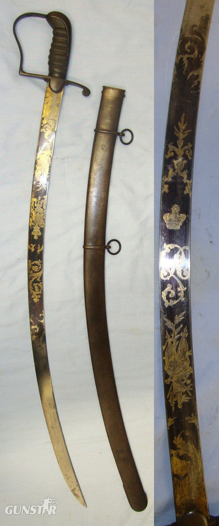 NAPOLEONIC WARS ERA**British 1796 Pattern Yeomanry Officer\\\'s Light Cavalry Sabre With Quality Gilt & Blued Etched Blade & Scabbard. Sn 22733 Sword in 