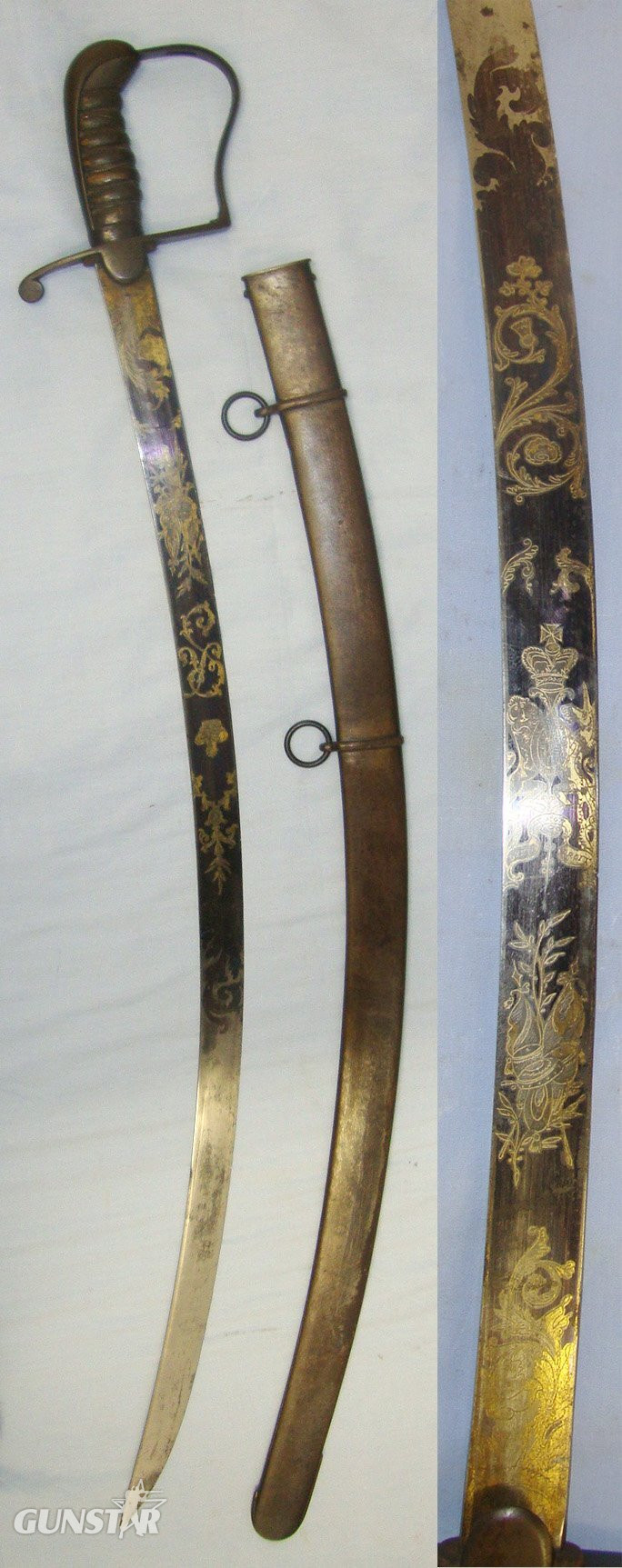  NAPOLEONIC WARS ERA**British 1796 Pattern Yeomanry Officer\\\'s Light Cavalry Sabre With Quality Gilt & Blued Etched Blade & Scabbard. Sn 22733 Sword