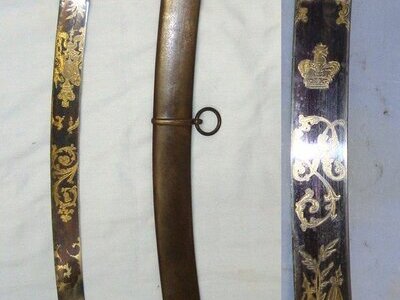 NAPOLEONIC WARS ERA**British 1796 Pattern Yeomanry Officer\\\'s Light Cavalry Sabre With Quality Gilt & Blued Etched Blade & Scabbard. Sn 22733 Sword