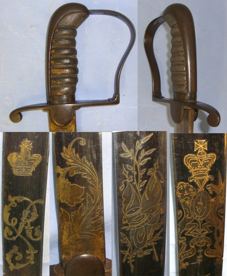 NAPOLEONIC WARS ERA**British 1796 Pattern Yeomanry Officer\\\'s Light Cavalry Sabre With Quality Gilt & Blued Etched Blade & Scabbard. Sn 22733 Sword