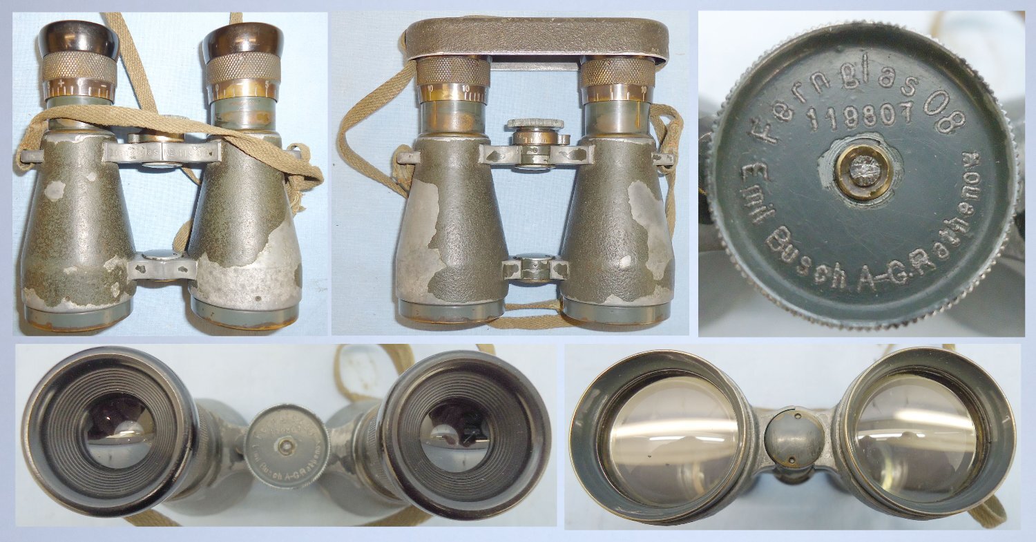 Scarce/as Found* German WWI Fernglas 08 Binoculars Maker marked Busch A-G Rathenow  in Original Case. 21645. Scarce/as Found* German WWI Fernglas 08 Binoculars Maker marked Busch A-G Rathenow  in Original Case. 21645.  Sight & Optic