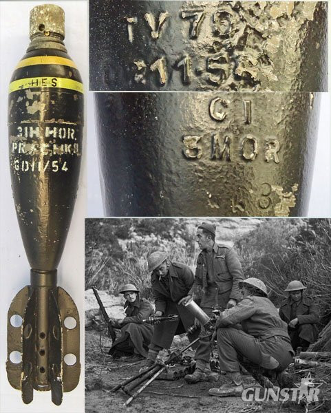 INERT DEACTIVATED. Original, Fired, 1954 Dated British 3 Inch Practice High Explosive (HE) Mortar. - O 2235 INERT DEACTIVATED. Original, Fired, 1954 Dated British 3 Inch Practice High Explosive (HE) Mortar. - O 2235  Other Ammunition in 