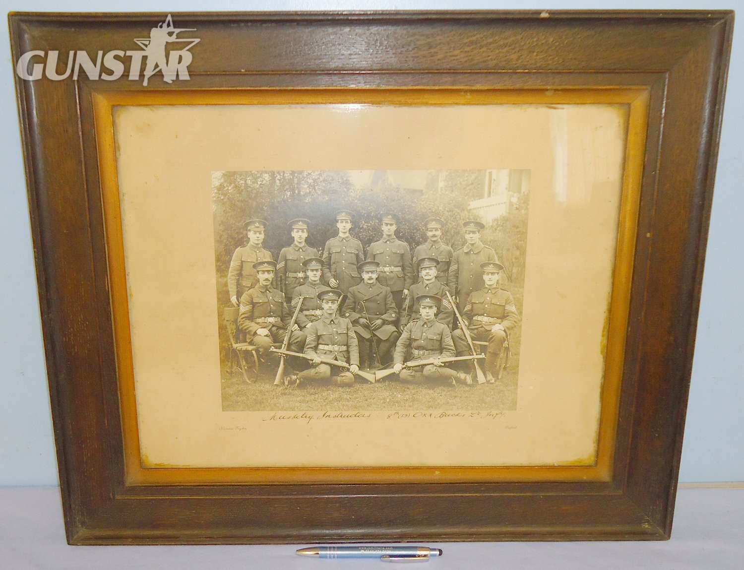WWI era Hardwood Framed Picture of Musketry Instructors from the 8th (Service) Oxfordshire and Buckinghamshire Light Infantry. PI 135. WWI era Hardwood Framed Picture of Musketry Instructors from the 8th (Service) Oxfordshire and Buckinghamshire Light Infantry. PI 135.  Antique & Militaria in 