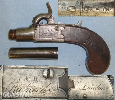 J & W Richards Percussion Pocket Pistol With Screw Off Barrel. Sn 21393:68 None Muzzleloader