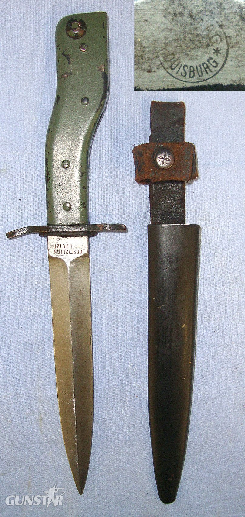 WW1 DEMAG, Deutsche Maschinefabrik A-G Duisburg Imperial German Army, Aufpflanzbarer Grabendolch Or Fixable Trench Knife Bayonet & Scabbard With Integral Belt Loop. Sn 23484:46 Bayonet in 