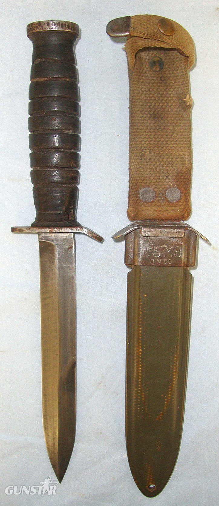 WW2 US Army M3 Fighting Knife By Utica & M8 Scabbard By BM Co (Beckwith Manufacturing Company) With Integral Frog. ED 903 Knive in 