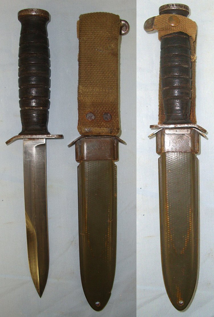  WW2 US Army M3 Fighting Knife By Utica & M8 Scabbard By BM Co (Beckwith Manufacturing Company) With Integral Frog. ED 903 Knive