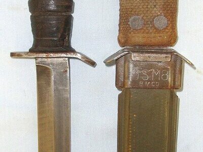 WW2 US Army M3 Fighting Knife By Utica & M8 Scabbard By BM Co (Beckwith Manufacturing Company) With Integral Frog. ED 903 Knive