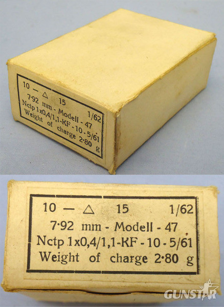DEACTIVATED INERT. Unfired Original 1962 Dated, Czech, Cardboard 15 Round \"Patronen s.S.\", 180gr 7.92x57 Ball Ammunition Service Pack. Sn - 19920:4 DEACTIVATED INERT. Unfired Original 1962 Dated, Czech, Cardboard 15 Round \"Patronen s.S.\", 180gr 7.92x57 Ball Ammunition Service Pack. Sn - 19920:4  Other Ammunition in 