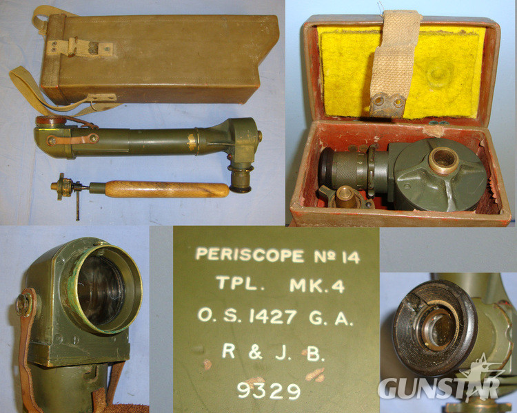 Cased, British WW1 & WW2 Era No.14 TPL MK 4 Brass Trench Periscope By R & J B (Beck Ltd) With Screw Off Wood Handle  Sight & Optic