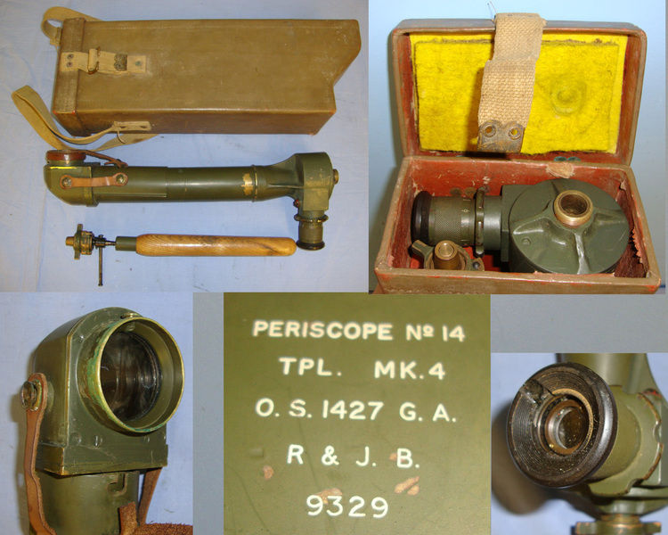 Cased, British WW1 & WW2 Era No.14 TPL MK 4 Brass Trench Periscope By R & J B (Beck Ltd) With Screw Off Wood Handle  Sight & Optic