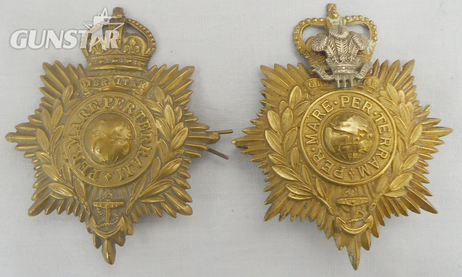 Pair* Royal Marine Plymouth Division Band helmet plates circa 1919-52. 2234:10. Pair* Royal Marine Plymouth Division Band helmet plates circa 1919-52. 2234:10.  Antique & Militaria in 