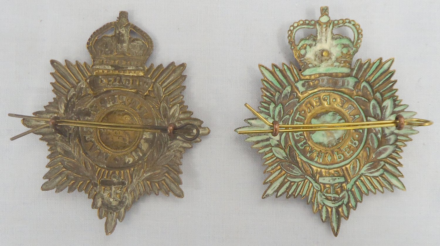  Pair* Royal Marine Plymouth Division Band helmet plates circa 1919-52. 2234:10. Pair* Royal Marine Plymouth Division Band helmet plates circa 1919-52. 2234:10.  Antique & Militaria