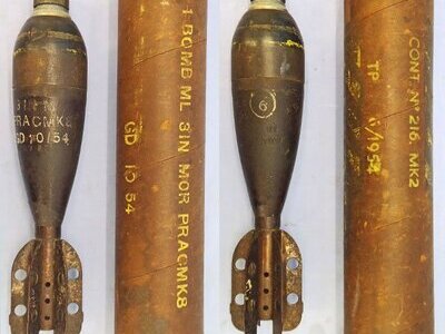 INERT DEACTIVATED. Unfired, Original Korean/Cold War Era, 1954 Dated British 3 Inch Practice High Explosive (HE) Mortar & Original Transit Container. Sn - 21775 INERT DEACTIVATED. Unfired, Original Korean/Cold War Era, 1954 Dated British 3 Inch Practice High Explosive (HE) Mortar & Original Transit Container. Sn - 21775  Other Ammunition