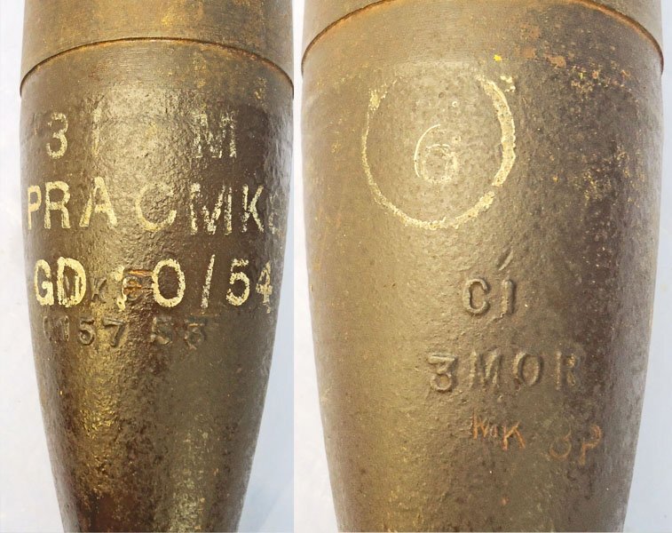 INERT DEACTIVATED. Unfired, Original Korean/Cold War Era, 1954 Dated British 3 Inch Practice High Explosive (HE) Mortar & Original Transit Container. Sn - 21775 INERT DEACTIVATED. Unfired, Original Korean/Cold War Era, 1954 Dated British 3 Inch Practice High Explosive (HE) Mortar & Original Transit Container. Sn - 21775  Other Ammunition