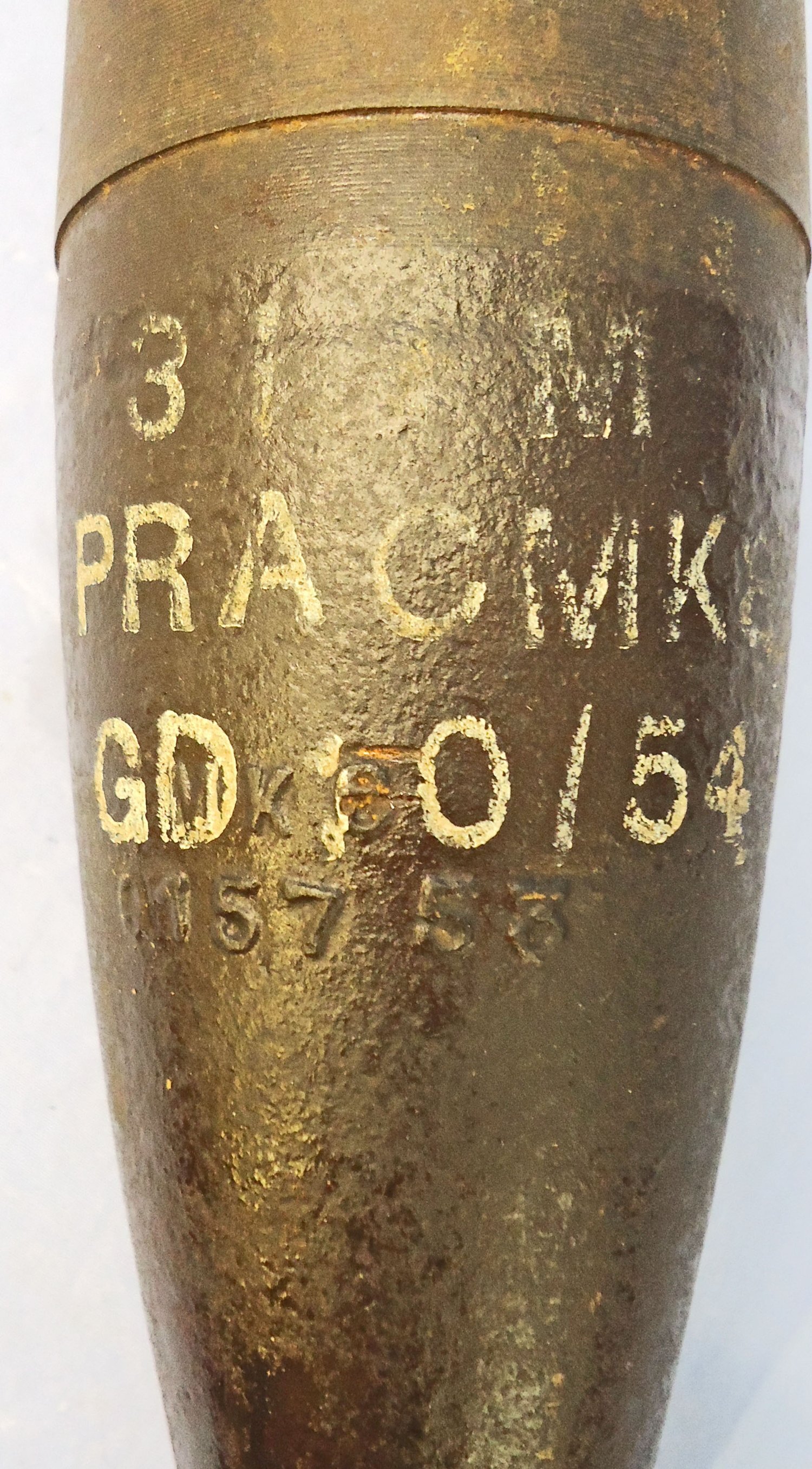 {CATEGORY} - INERT DEACTIVATED. Unfired, Original Korean/Cold War Era, 1954 Dated British 3 Inch Practice High Explosive (HE) Mortar & Original Transit Container. Sn - 21775 INERT DEACTIVATED. Unfired, Original Korean/Cold War Era, 1954 Dated British 3 Inch Practice High Explosive (HE) Mortar & Original Transit Container. Sn - 21775  Other Ammunition in 