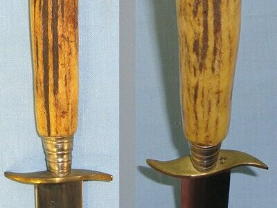 WW1 1914-1915 Imperial German Soldier’s Feldzug (Campaign / War) Private Purchase Fighting / Trench Knife With Stag Antler Hilt German Silver Fittings Etched Blade & Scabbard With Integral Belt Loop. Sn 22434:16 Knive