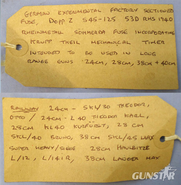  INERT. Very Rare, German, Experimental, 1940 Dated, Factory Sectioned, Railway Gun, Unfired, Dopp Z S45-125 Clockwork Time Fuze In Its Original Bakelite Transit Container. - 21333 INERT. Very Rare, German, Experimental, 1940 Dated, Factory Sectioned, Railway Gun, Unfired, Dopp Z S45-125 Clockwork Time Fuze In Its Original Bakelite Transit Container. - 21333  Other Ammunition