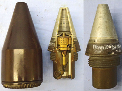 INERT. Very Rare, German, Experimental, 1940 Dated, Factory Sectioned, Railway Gun, Unfired, Dopp Z S45-125 Clockwork Time Fuze In Its Original Bakelite Transit Container. - 21333 INERT. Very Rare, German, Experimental, 1940 Dated, Factory Sectioned, Railway Gun, Unfired, Dopp Z S45-125 Clockwork Time Fuze In Its Original Bakelite Transit Container. - 21333  Other Ammunition