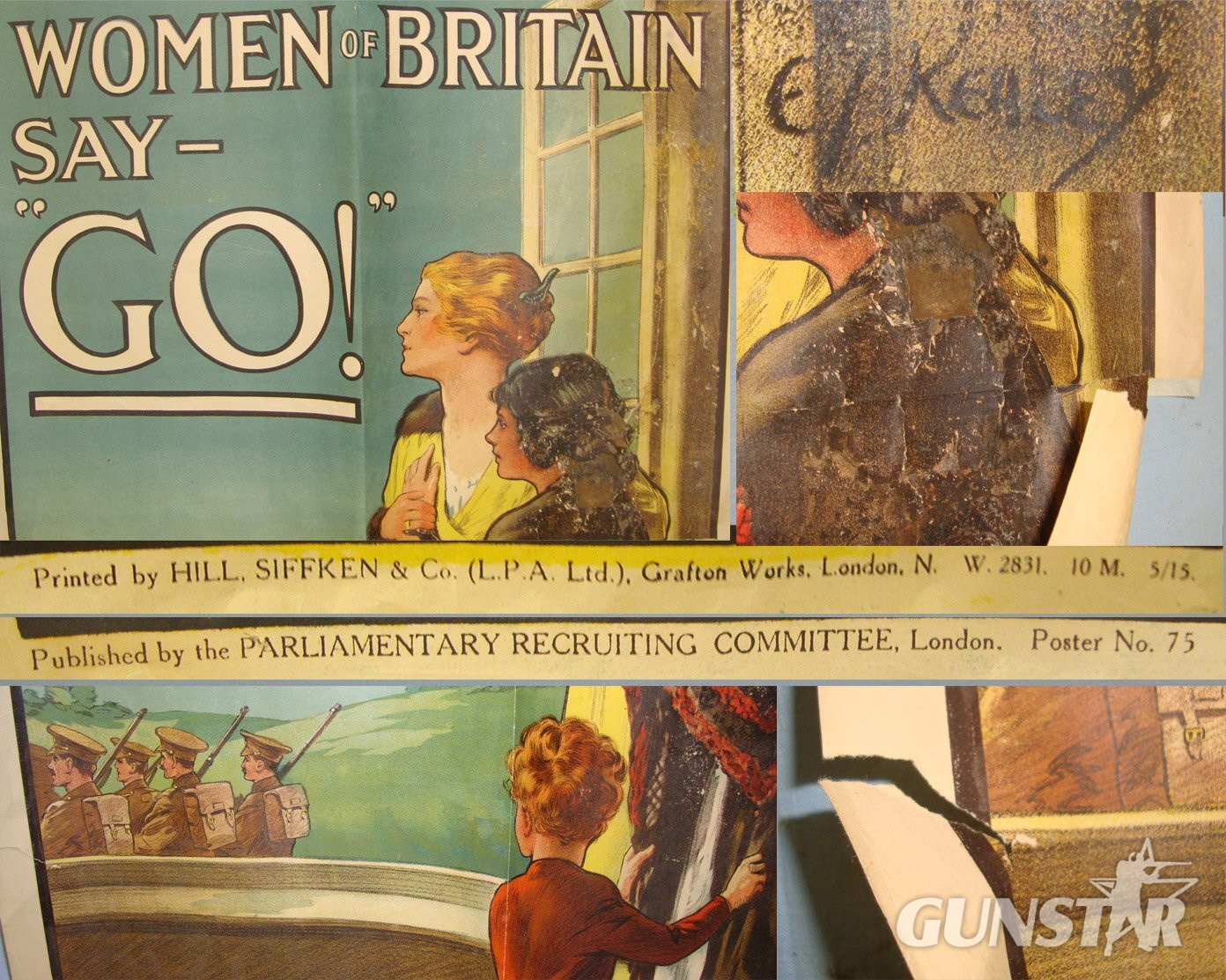 Original WW1 1915 British Government Parliamentary Recruiting Committee Recruitment Poster No.75 WOMEN OF BRITAIN SAY – “GO!” By Artist E / Kealey Printed By Hill Siffkin & Co Ltd London. HO 670  Antique & Militaria