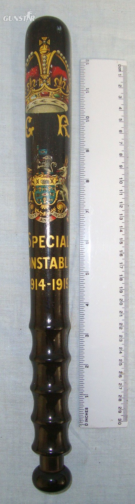 SCARCE**WW1 Era 1914-1919 Dated, King’s Crown Salford City Police Special Constable\'s Lignum Vitae Tropical Hardwood Polychrome Decorated Presentation Truncheon. Sn 22504  Antique & Militaria in 